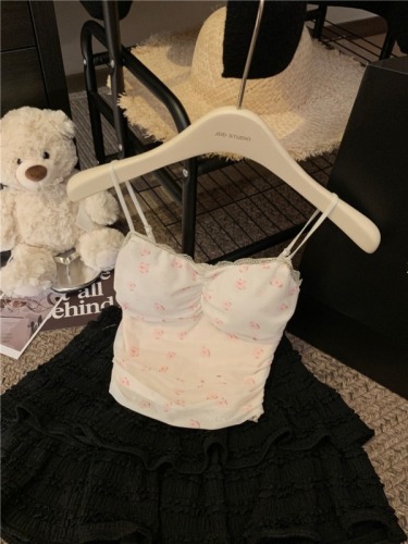 Real shot~ Gentle wind lace inner wear with a small camisole, pure desire wear short top with breast pads