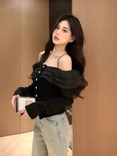 French sexy sweet girl one-shoulder strapless white chiffon shirt for women summer slimming top