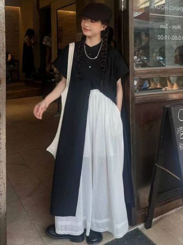 Japanese Yamamoto style mid-length black shirt skirt women's summer 2024 new style