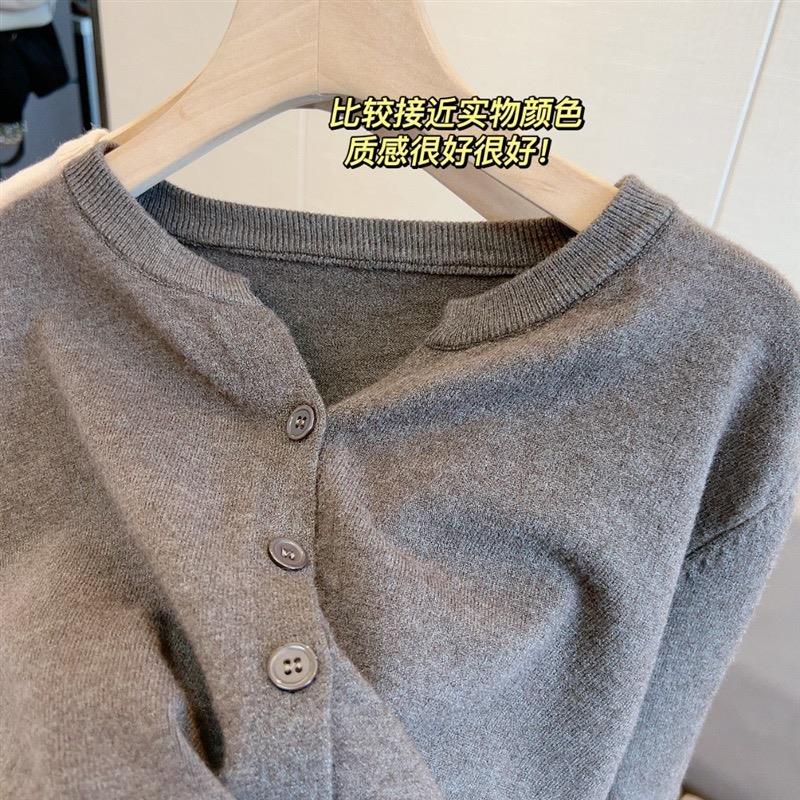 軟糯親膚薄款羊毛針織開衫女韓版V領寬鬆短款小外搭毛衣外套上衣