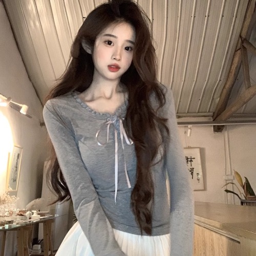 Real shot 2024 autumn new style hot girl button-up long-sleeved T-shirt women's bottoming 260g