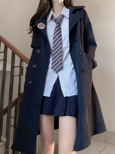 jk uniform windbreaker jacket for women 2024 autumn and winter new Japanese style school supply sense coat mid-length with badge