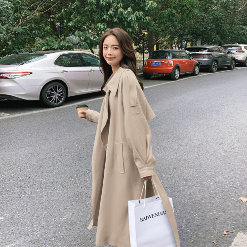 Windbreaker coat for women autumn and winter 2024 new Korean version loose casual retro British style temperament drape over the knee coat