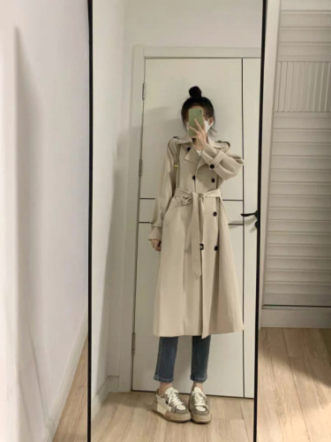 Mid-length windbreaker for women 2024 new autumn and winter Korean style loose and drapey casual and versatile double-breasted jacket