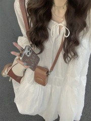 Actual shot #Moonlight and Sunlight White Dress~ Super Heavy Craft Embroidered French Ribbon Long Dress for Women Loose Long Sleeve Dress