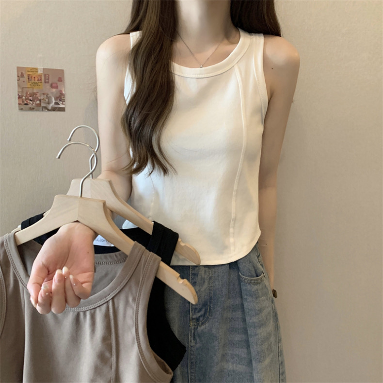 Pure cotton ribbed simple U-neck I-shaped vest for women summer Korean style design niche slim short style
