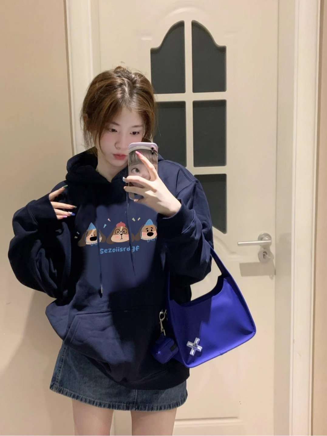 Non-pilling imitation cotton Chinese cotton composite milk silk 310g silver fox velvet 400g hooded loose version sweatshirt for women