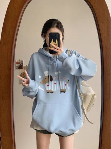Fully matte and non-pilling imitation cotton Chinese cotton composite milk silk 310g silver fox velvet 400g hooded sweatshirt for women