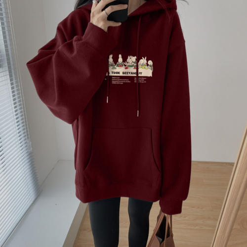 Thin velvet thickened high street American style hooded sweatshirt for women autumn and winter trendy brand oversize niche jacket sweatshirt