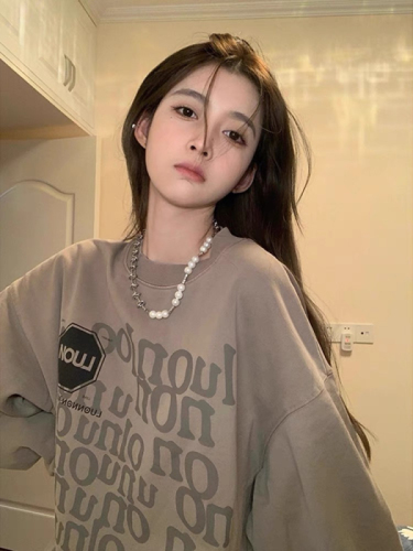 Official picture American retro loose bf lazy style top 2024 early autumn new national trend thin sweatshirt women's trend