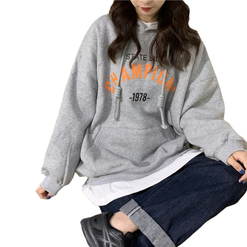 Thin hooded sweatshirt for women 2024 new autumn Korean style letter student versatile loose top jacket