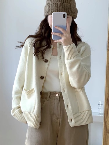 Korean version of chinch cardigan women's sweater jacket 2024 new spring and autumn outer sweater top loose and thick