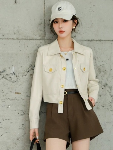 Leather jacket women's short style petite spring and autumn 2024 new Korean style slim slim motorcycle jacket top