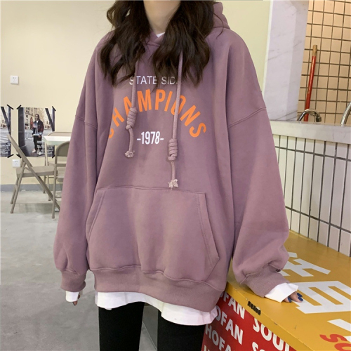 Thin hooded sweatshirt for women 2024 new autumn Korean style letter student versatile loose top jacket