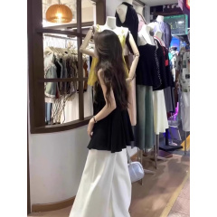 Super nice mid-length black vest for women summer 2024 new design sense small sleeveless V-neck top