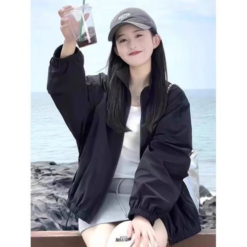 Maillard Black Stand Collar Jacket 2024 New Spring Autumn Short Sports Jacket Top Casual Cover Up