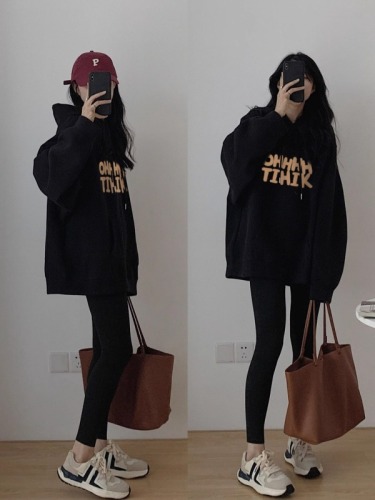 Thin velvet thickened high street American style hooded sweatshirt for women autumn and winter trendy brand oversize niche jacket sweatshirt