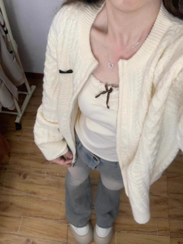 Sweet and Soft Churidar Knit Cardigan Jacket Short Zipper Top for Women Korean Version Gentle and Elegant