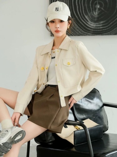 Leather jacket women's short style petite spring and autumn 2024 new Korean style slim slim motorcycle jacket top