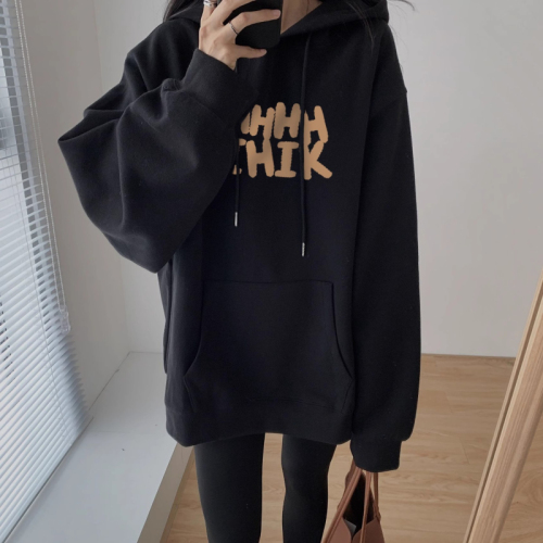 Thin velvet thickened high street American style hooded sweatshirt for women autumn and winter trendy brand oversize niche jacket sweatshirt