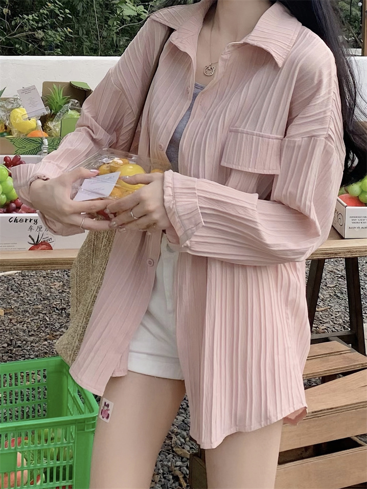 7307 real shot autumn large size French design long-sleeved sun protection shirt summer niche chic small shirt shirt jacket