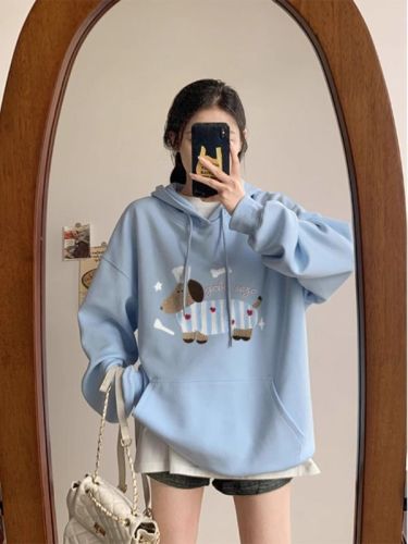Fully matte and non-pilling imitation cotton Chinese cotton composite milk silk 310g silver fox velvet 400g hooded sweatshirt for women