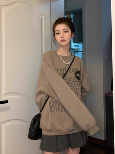 Official picture American retro loose bf lazy style top 2024 early autumn new national trend thin sweatshirt women's trend