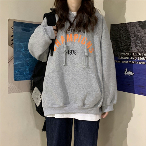 Thin hooded sweatshirt for women 2024 new autumn Korean style letter student versatile loose top jacket