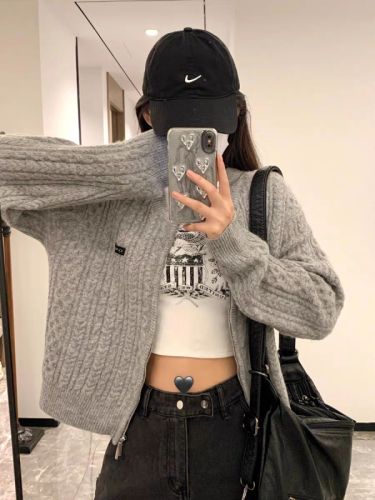 Sweet and Soft Churidar Knit Cardigan Jacket Short Zipper Top for Women Korean Version Gentle and Elegant