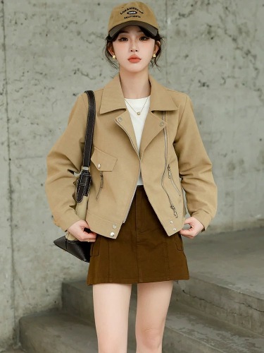 Fashionable temperament leather jacket women's short style 2024 spring and autumn new Korean style versatile loose leather jacket top trend