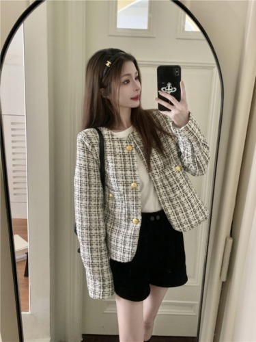 Xiaoxiangfeng jacket women's autumn 2024 new retro plaid loose celebrity style high-end fashion long-sleeved top