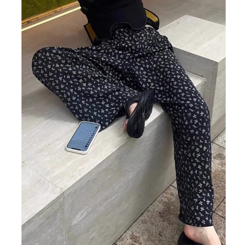 Korean style lazy style casual pants for women in summer, high-waisted and drapey, loose, flesh-covering straight wide-leg pants