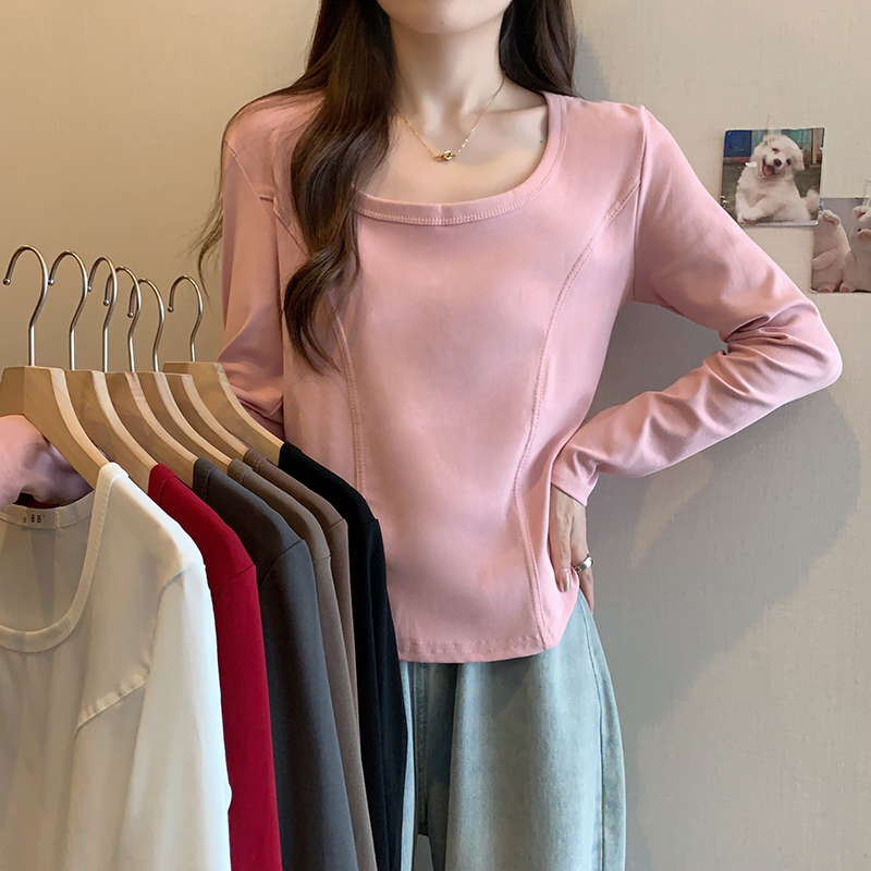 Real shot of 2024 new autumn clothing for fat mm, fashionable and versatile slim round neck long-sleeved T-shirt bottoming shirt top