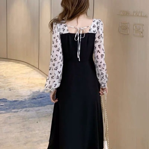 Dress long fairy autumn plus size women's new style fat sister long-sleeved age-reducing slimming spliced ​​belly-covering skirt