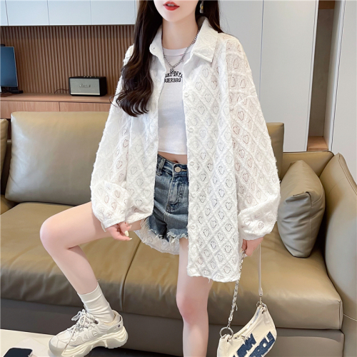 Real shot of sun protection clothing, sun protection clothing, mid-length shirt, thin jacket, versatile foreign style short-sleeved T-shirt for women