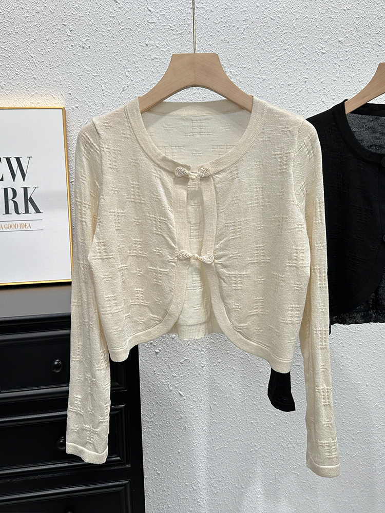 Chinese style sun protection cardigan for women spring and summer short style with buckle lace shawl and suspender skirt thin air conditioning blouse