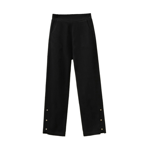 Real shot of autumn new large size black elastic waist straight elastic women's pants for fat MM high waist OL Korean style women's pants