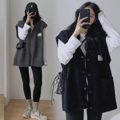 Korean chic autumn and winter women's high-end and temperament goddess style high-end ins style vest vest with large plate shape