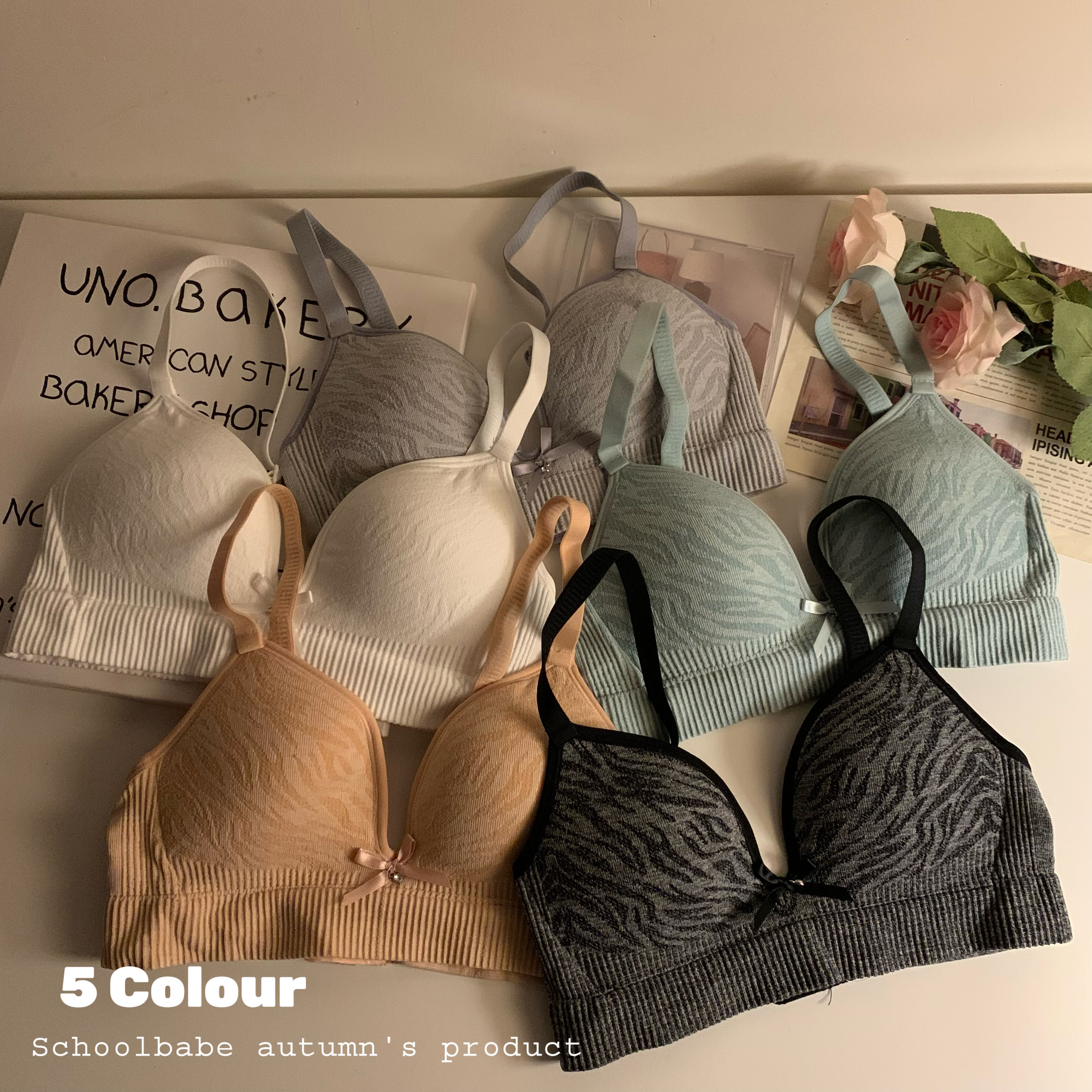 Real shot of Korean style zebra pattern underwear without rims, comfortable push-up bra, spring and summer student bra for women