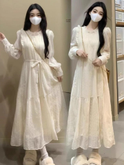 Gentle Breeze Lace Dress for Women - Spring and Autumn New Arrival - Ethereal Camisole-Style Long Skirt - French Long Sleeve First Love Vacation Dress