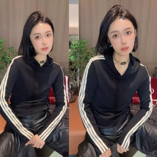 Internet celebrity early autumn thin long-sleeved hooded three-stripe hoodie for women 2024 new versatile layered tops and sweatshirts