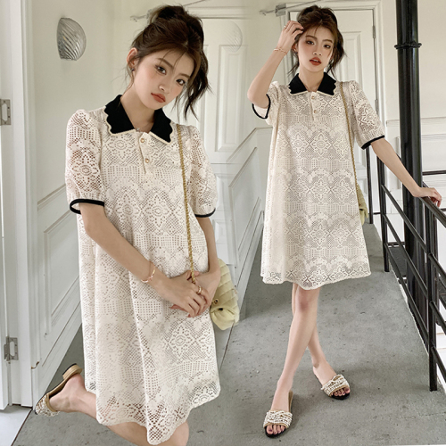 2024 Summer Heavy Industry Lace Lapel A-Line Dress Women's New European Fashion Women's Fashion Trend