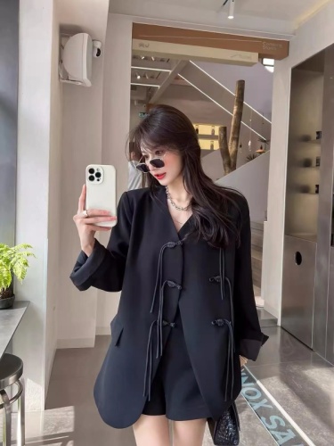 New Chinese Style Disk Button Black Suit Jacket Women's 2024 Spring and Autumn New Profile Wide Version Loose Casual Suit Top