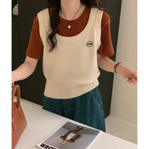 Knitted vest for women 2024 autumn and winter new style milk blue layered vest Korean style sleeveless top