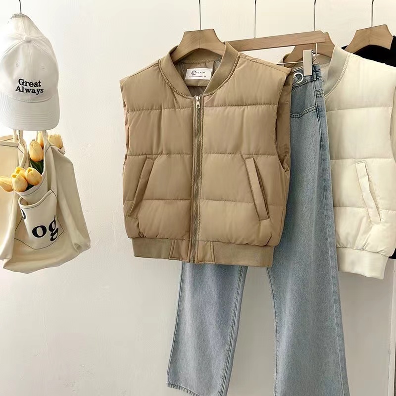 Women's vest Korean style loose 2024 new autumn and winter baseball collar thickened down jacket cotton vest fashionable outer wear