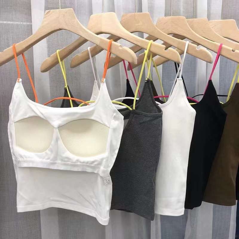 Beautiful Back Underwear Camisole Colorful Shoulder Straps Comes with Breast Pads No-Wear Bra Bra Back Hollow Contrast Color Inner Top