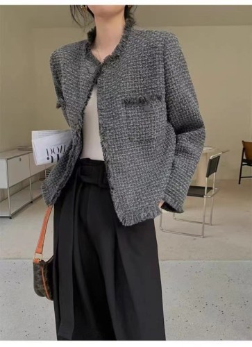 French style small fragrant jacket for women spring and autumn 2024 new gray little lady high-end and elegant lady top