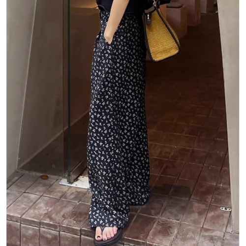 Korean style lazy style casual pants for women in summer, high-waisted and drapey, loose, flesh-covering straight wide-leg pants