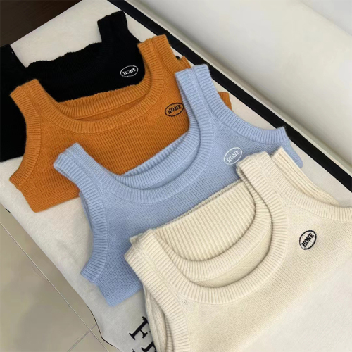 Knitted vest for women 2024 autumn and winter new style milk blue layered vest Korean style sleeveless top