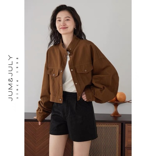 American Retro Workwear Jacket Women's Small Short Jacket 2024 Autumn New Short Top